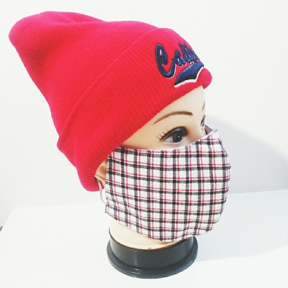 Red & Gray Grid Face Mask - Picture 7 of 7